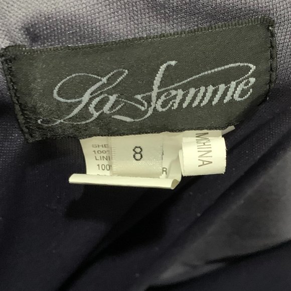 La Femme One Shoulder Asymmetrical Floor Length Dress with Open Back and Gems - Picture 5 of 10